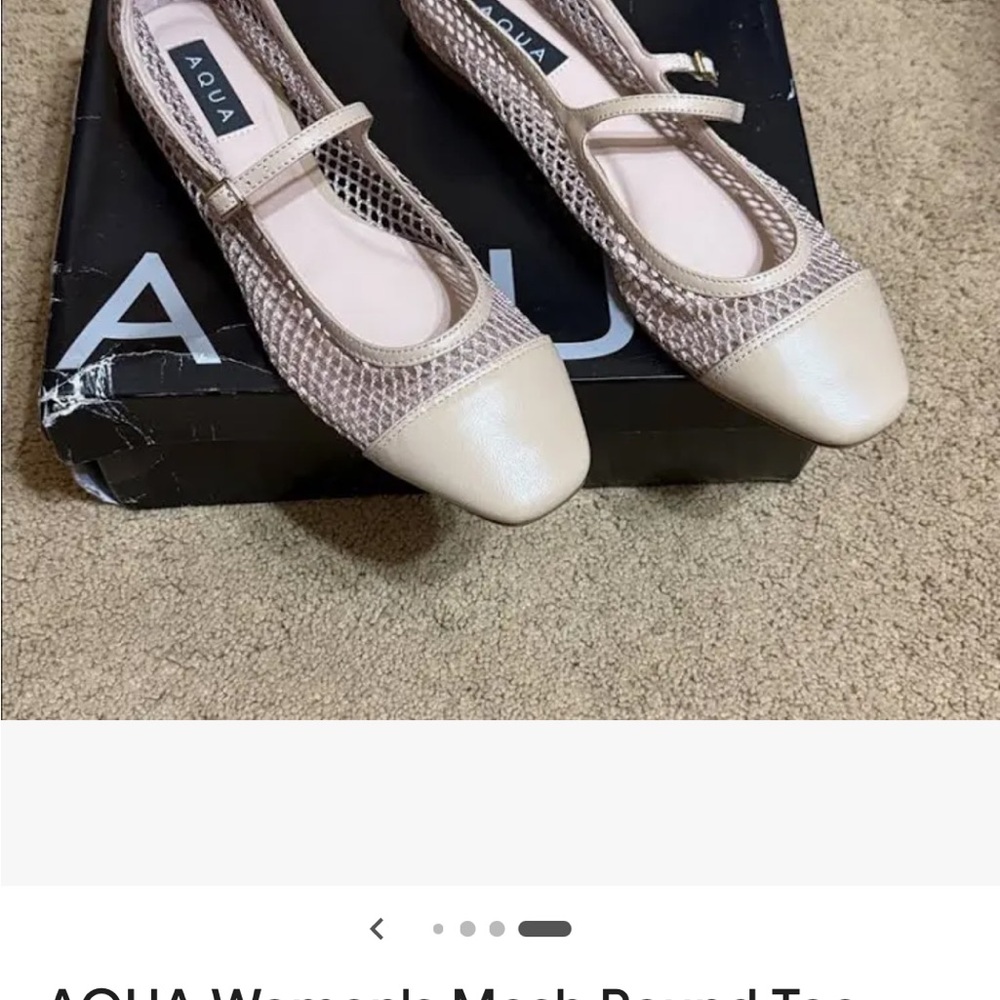 NIB Bloomingdale's Nude Mesh Mary Jane Flats with Tan Trim - Picture 3 of 6